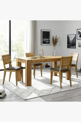 Massives Eichen-Esstisch-Set 180x100 cm mit 4 gepolsterten